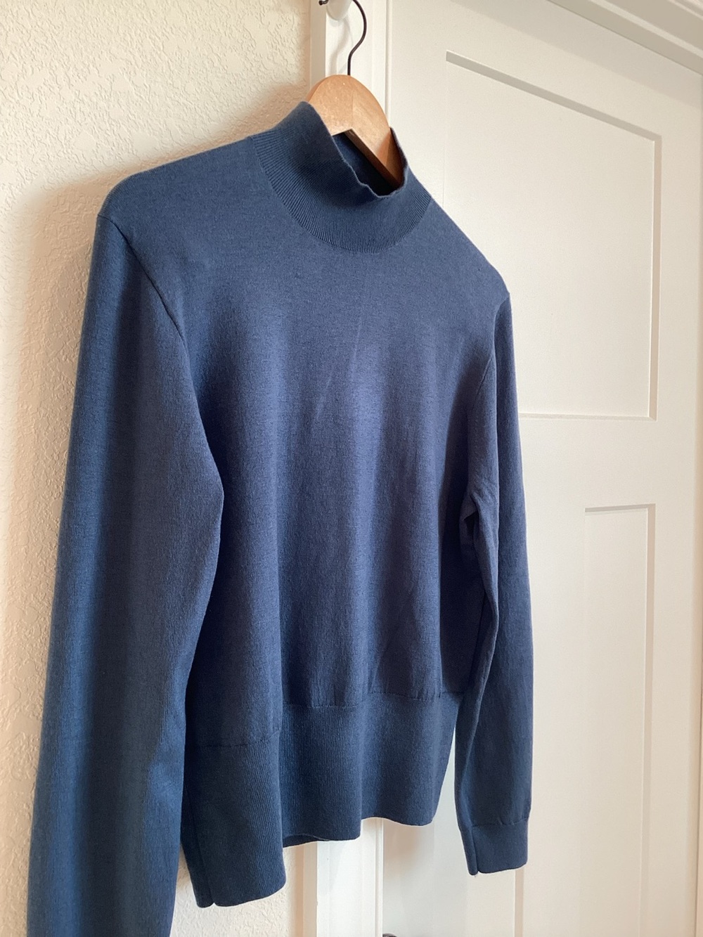 J Crew Mock Neck Sweater Long Sleeve Silk Blend New Large Blue